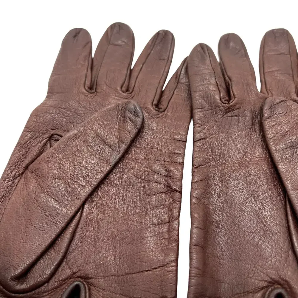 Shalimar Vanity Gloves Brown Leather Italian Made Gloves Women Vintage Size 7